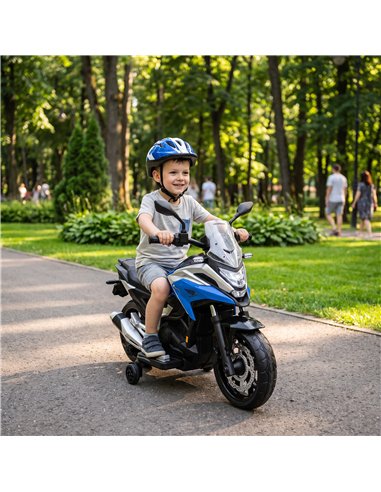 AIYAPLAY Licensed Honda 12V Kids Electric Motorbike with Training Wheels, Soft Start, Headlights, Music for 3-6 Years, Blue