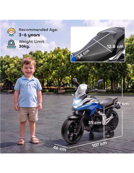 AIYAPLAY Licensed Honda 12V Kids Electric Motorbike with Training Wheels, Soft Start, Headlights, Music for 3-6 Years, Blue - pic 212607 | FastDaddyshop