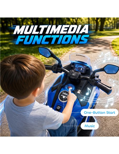 AIYAPLAY Licensed Honda 12V Kids Electric Motorbike with Training Wheels, Soft Start, Headlights, Music for 3-6 Years, Blue - pic 212609 | FastDaddyshop