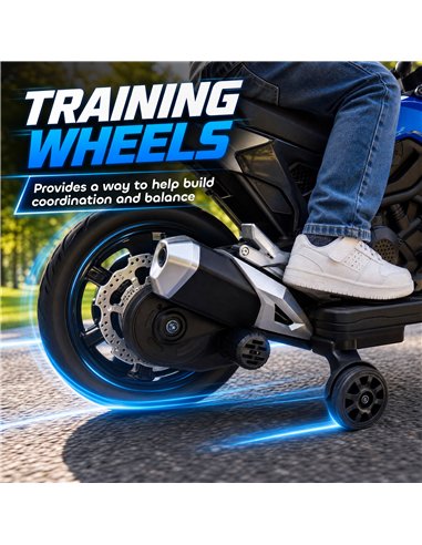 AIYAPLAY Licensed Honda 12V Kids Electric Motorbike with Training Wheels, Soft Start, Headlights, Music for 3-6 Years, Blue