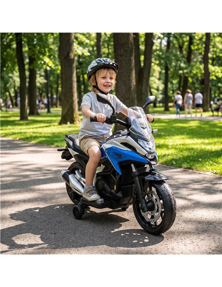 AIYAPLAY Licensed Honda 12V Kids Electric Motorbike with Training Wheels, Soft Start, Headlights, Music for 3-6 Years, Blue - pic 212612 | FastDaddyshop