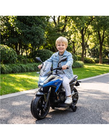 AIYAPLAY Licensed Honda 12V Kids Electric Motorbike with Training Wheels, Soft Start, Headlights, Music for 3-6 Years, Blue