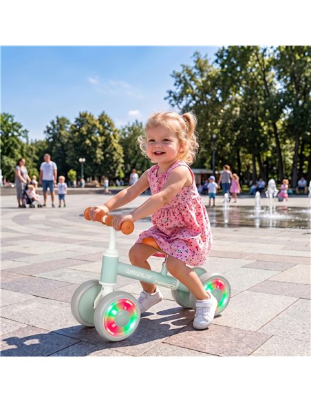 AIYAPLAY Baby Balance Bike for 1-2 Years Old, Light-up Toddler Balance Bike with Adjustable Seat, 4 Silent EVA Wheels, Green - pic 212624 | FastDaddyshop