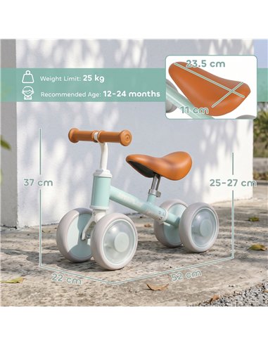 AIYAPLAY Baby Balance Bike for 1-2 Years Old, Light-up Toddler Balance Bike with Adjustable Seat, 4 Silent EVA Wheels, Green