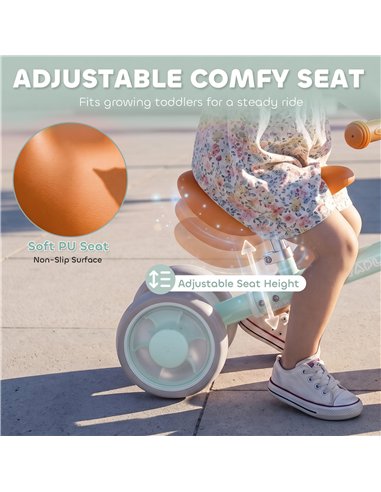 AIYAPLAY Baby Balance Bike for 1-2 Years Old, Light-up Toddler Balance Bike with Adjustable Seat, 4 Silent EVA Wheels, Green