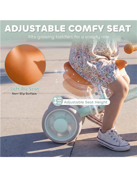 AIYAPLAY Baby Balance Bike for 1-2 Years Old, Light-up Toddler Balance Bike with Adjustable Seat, 4 Silent EVA Wheels, Green - pic 212628 | FastDaddyshop