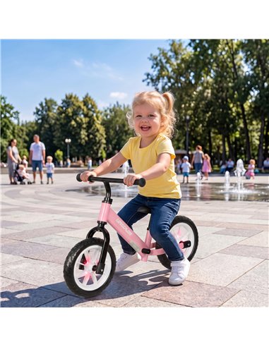 AIYAPLAY 11.2" Balance Bike for 2-5 Years, Toddler Bike with Lighting Wheels, Adjustable Seat & Handlebar, 360° Steering, Pink