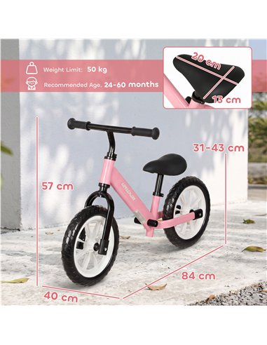 AIYAPLAY 11.2" Balance Bike for 2-5 Years, Toddler Bike with Lighting Wheels, Adjustable Seat & Handlebar, 360° Steering, Pink