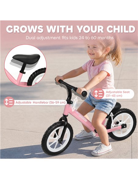 AIYAPLAY 11.2" Balance Bike for 2-5 Years, Toddler Bike with Lighting Wheels, Adjustable Seat & Handlebar, 360° Steering, Pink - pic 212636 | FastDaddyshop