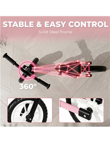 AIYAPLAY 11.2" Balance Bike for 2-5 Years, Toddler Bike with Lighting Wheels, Adjustable Seat & Handlebar, 360° Steering, Pink