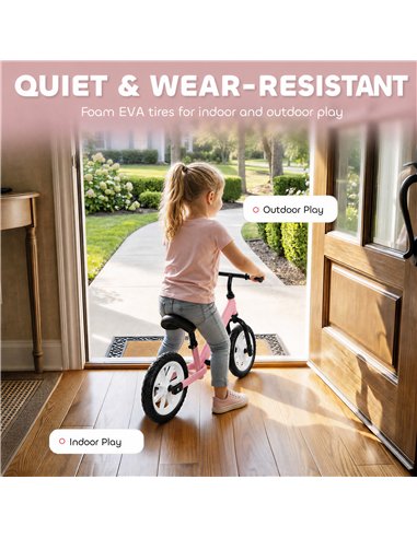 AIYAPLAY 11.2" Balance Bike for 2-5 Years, Toddler Bike with Lighting Wheels, Adjustable Seat & Handlebar, 360° Steering, Pink