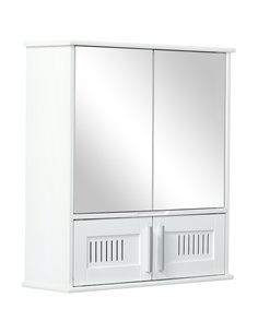 Kleankin Bathroom Wall Mounted Mirror Cabinet with Double Doors, Adjustable Shelf, White