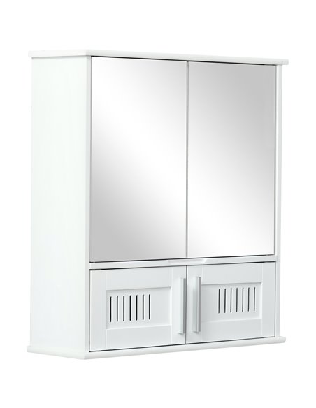 Kleankin Bathroom Wall Mounted Mirror Cabinet with Double Doors, Adjustable Shelf, White - pic 21264 | FastDaddyshop