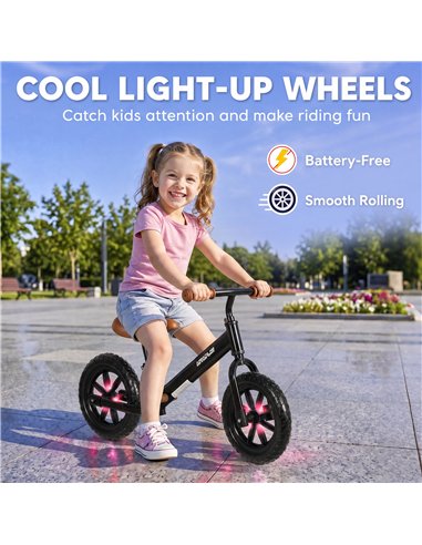 AIYAPLAY 11.2" Balance Bike for 2-5 Years, Toddler Bike with Lighting Wheels, Adjustable Seat & Handlebar, Black