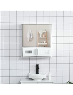 Kleankin Bathroom Wall Mounted Mirror Cabinet with Double Doors, Adjustable Shelf, White 2