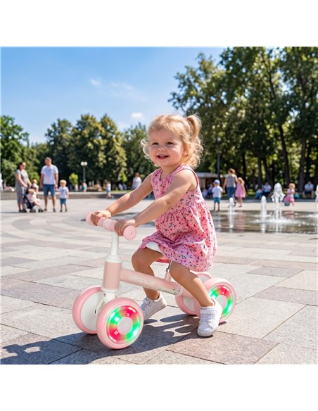 AIYAPLAY Baby Balance Bike for 1-2 Years Old, Light-up Toddler Balance Bike with Adjustable Seat, 4 Silent EVA Wheels, Pink - pic 212651 | FastDaddyshop