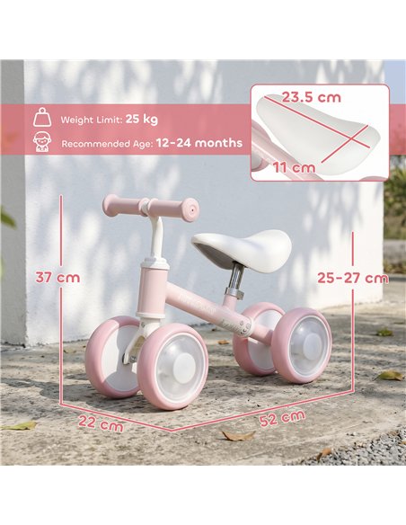 AIYAPLAY Baby Balance Bike for 1-2 Years Old, Light-up Toddler Balance Bike with Adjustable Seat, 4 Silent EVA Wheels, Pink - pic 212652 | FastDaddyshop