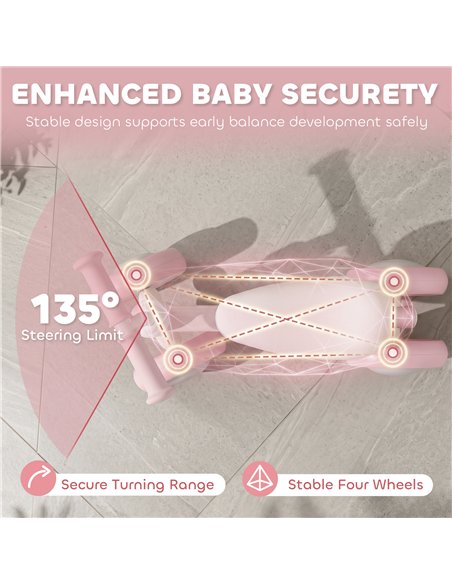 AIYAPLAY Baby Balance Bike for 1-2 Years Old, Light-up Toddler Balance Bike with Adjustable Seat, 4 Silent EVA Wheels, Pink - pic 212654 | FastDaddyshop