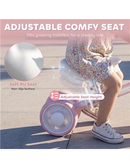 AIYAPLAY Baby Balance Bike for 1-2 Years Old, Light-up Toddler Balance Bike with Adjustable Seat, 4 Silent EVA Wheels, Pink - pic 212655 | FastDaddyshop