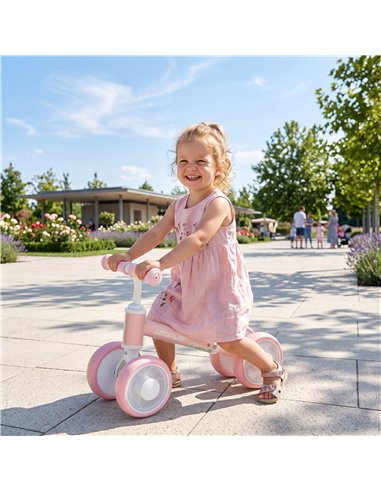 AIYAPLAY Baby Balance Bike for 1-2 Years Old, Light-up Toddler Balance Bike with Adjustable Seat, 4 Silent EVA Wheels, Pink