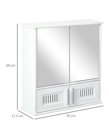 Kleankin Bathroom Wall Mounted Mirror Cabinet with Double Doors, Adjustable Shelf, White