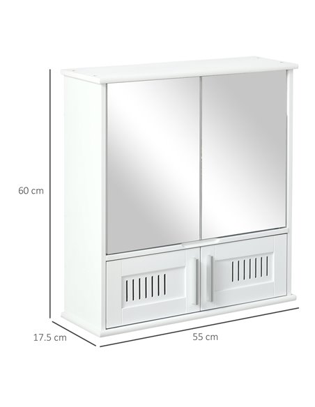 Kleankin Bathroom Wall Mounted Mirror Cabinet with Double Doors, Adjustable Shelf, White - pic 21266 | FastDaddyshop