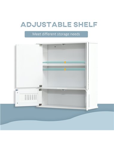 Kleankin Bathroom Wall Mounted Mirror Cabinet with Double Doors, Adjustable Shelf, White