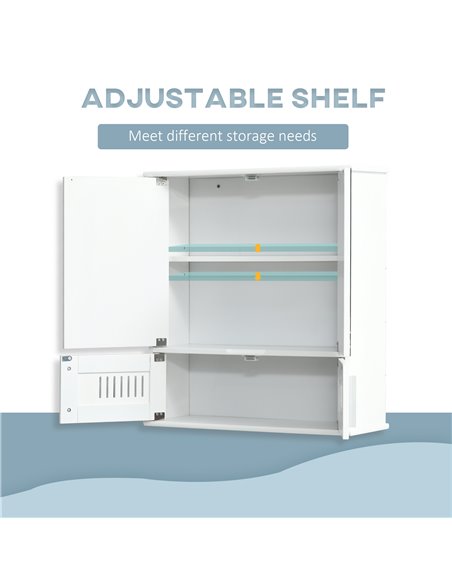 Kleankin Bathroom Wall Mounted Mirror Cabinet with Double Doors, Adjustable Shelf, White - pic 21267 | FastDaddyshop