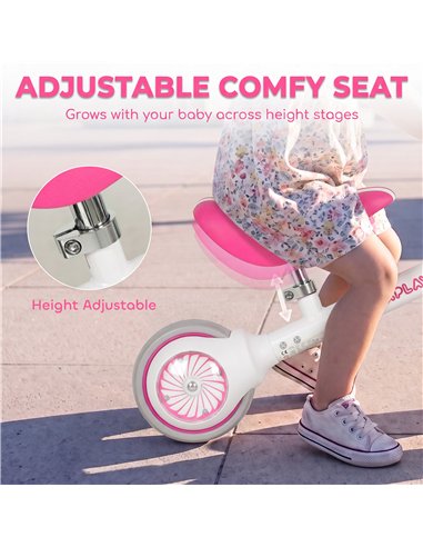 AIYAPLAY Balance Bike for Kids 1-2 Years, Toddler Bike with Adjustable Seat and Lighting Rear Wheels for Boys and Girls, Pink