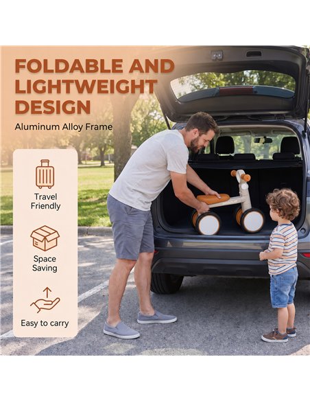 AIYAPLAY Balance Bike, Lightweight Baby Balance Bike with Foldable Design, Adjustable Seat, No Pedal for 1-2 Years, Cream White - pic 212681 | FastDaddyshop