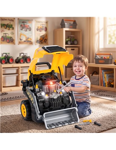 AIYAPLAY Kids Truck Engine Toy, Excavator Toy Steering Wheel with Spray, Lights and Sounds for 3-6 Years Boys Girls, Yellow