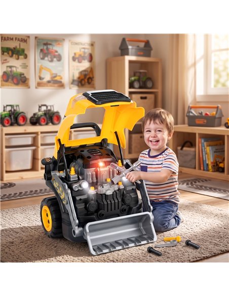 AIYAPLAY Kids Truck Engine Toy, Excavator Toy Steering Wheel with Spray, Lights and Sounds for 3-6 Years Boys Girls, Yellow - pic 212687 | FastDaddyshop