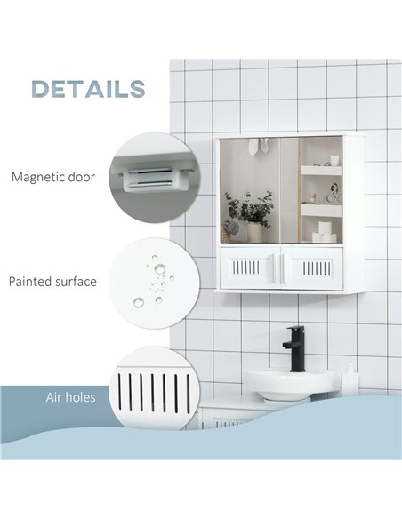 Kleankin Bathroom Wall Mounted Mirror Cabinet with Double Doors, Adjustable Shelf, White - pic 21269 | FastDaddyshop