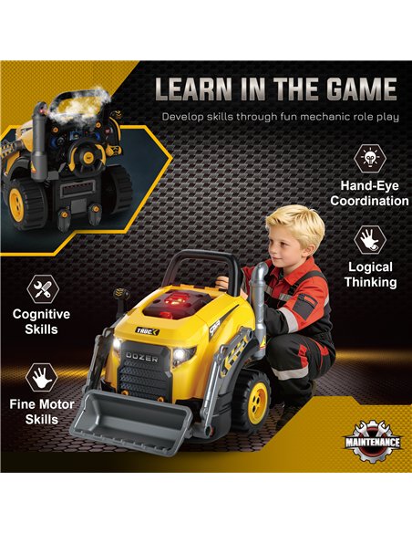AIYAPLAY Kids Truck Engine Toy, Excavator Toy Steering Wheel with Spray, Lights and Sounds for 3-6 Years Boys Girls, Yellow - pic 212692 | FastDaddyshop