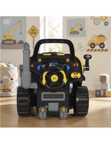 AIYAPLAY Kids Truck Engine Toy, Excavator Toy Steering Wheel with Spray, Lights and Sounds for 3-6 Years Boys Girls, Yellow