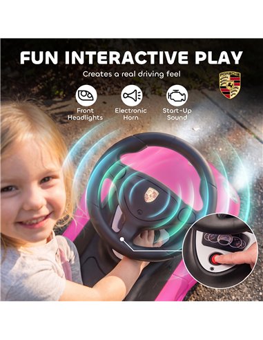 AIYAPLAY Ride on Car, Porsche Licensed Toddler Push Car with Horn, Headlights, Sound and Steering Wheel for 18-36 Months, Pink