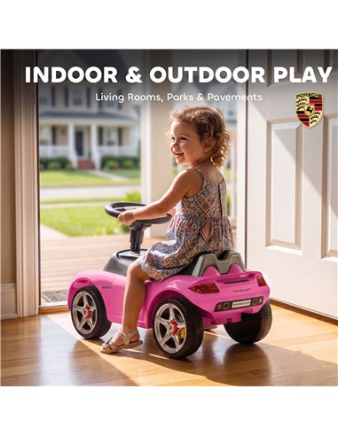 AIYAPLAY Ride on Car, Porsche Licensed Toddler Push Car with Horn, Headlights, Sound and Steering Wheel for 18-36 Months, Pink
