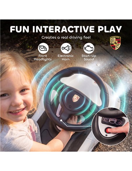 AIYAPLAY Ride on Car, Porsche Licensed Toddler Push Car with Horn, Headlights, Sound and Steering Wheel for 18-36 Months, White - pic 212717 | FastDaddyshop