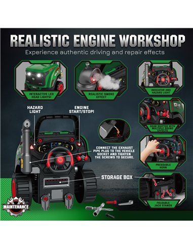 AIYAPLAY Kids Truck Engine Toy, Toy Steering Wheel with Spray, Lights and Sounds, Educational Gifts for 3-6 Years, Green