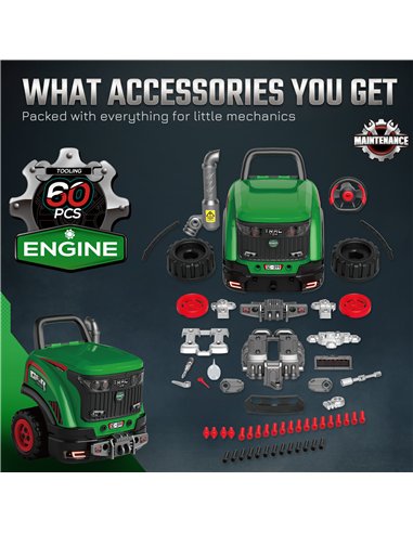 AIYAPLAY Kids Truck Engine Toy, Toy Steering Wheel with Spray, Lights and Sounds, Educational Gifts for 3-6 Years, Green