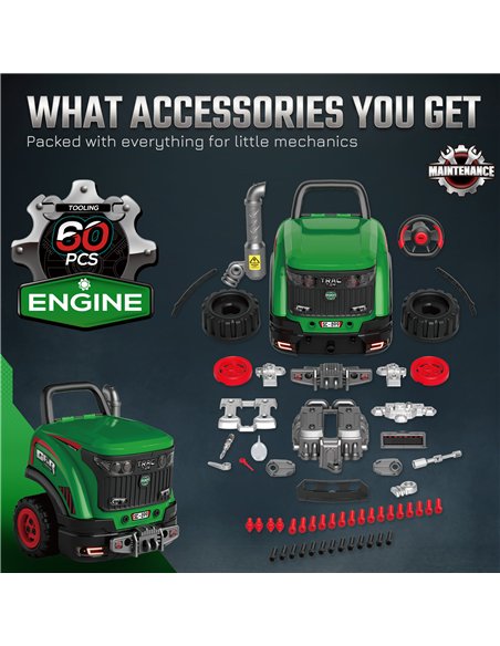 AIYAPLAY Kids Truck Engine Toy, Toy Steering Wheel with Spray, Lights and Sounds, Educational Gifts for 3-6 Years, Green - pic 212727 | FastDaddyshop