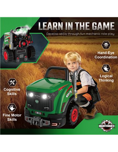 AIYAPLAY Kids Truck Engine Toy, Toy Steering Wheel with Spray, Lights and Sounds, Educational Gifts for 3-6 Years, Green