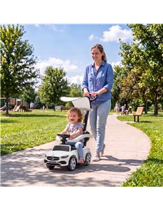 AIYAPLAY 4 in 1 Licensed Benz Ride on Push Car with Handle, Canopy, Guardrails, Horn, Music, Storage for 12-36 Months, White 2