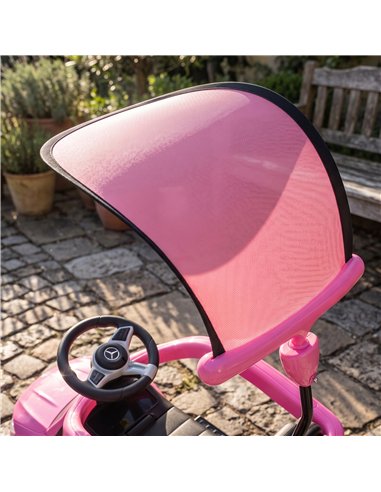 AIYAPLAY 4 in 1 Licensed Benz Ride on Push Car with Handle, Canopy, Guardrails, Horn, Music, Storage for 12-36 Months, Pink