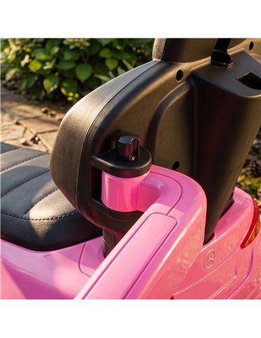 AIYAPLAY 4 in 1 Licensed Benz Ride on Push Car with Handle, Canopy, Guardrails, Horn, Music, Storage for 12-36 Months, Pink
