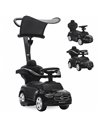 AIYAPLAY 4 in 1 Licensed Benz Ride on Push Car with Handle, Canopy, Guardrails, Horn, Music, Storage for 12-36 Months, Black