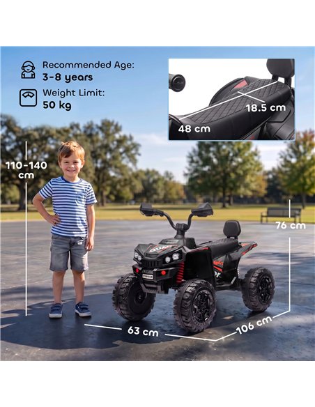 AIYAPLAY 24V 2 Seater Electric Quad Bike for Kids, Ride On Car ATV Toy w/ Forward Backward, for Boys Girls 3-8 Years, Black - pic 212760 | FastDaddyshop