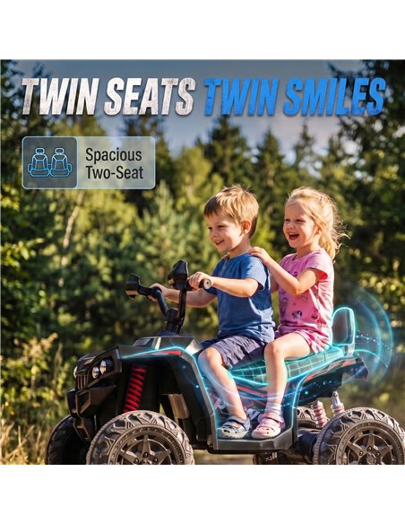 AIYAPLAY 24V 2 Seater Electric Quad Bike for Kids, Ride On Car ATV Toy w/ Forward Backward, for Boys Girls 3-8 Years, Black - pic 212762 | FastDaddyshop