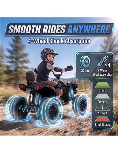 AIYAPLAY 24V 2 Seater Electric Quad Bike for Kids, Ride On Car ATV Toy w/ Forward Backward, for Boys Girls 3-8 Years, Black