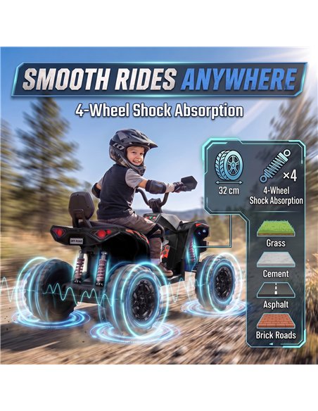 AIYAPLAY 24V 2 Seater Electric Quad Bike for Kids, Ride On Car ATV Toy w/ Forward Backward, for Boys Girls 3-8 Years, Black - pic 212764 | FastDaddyshop